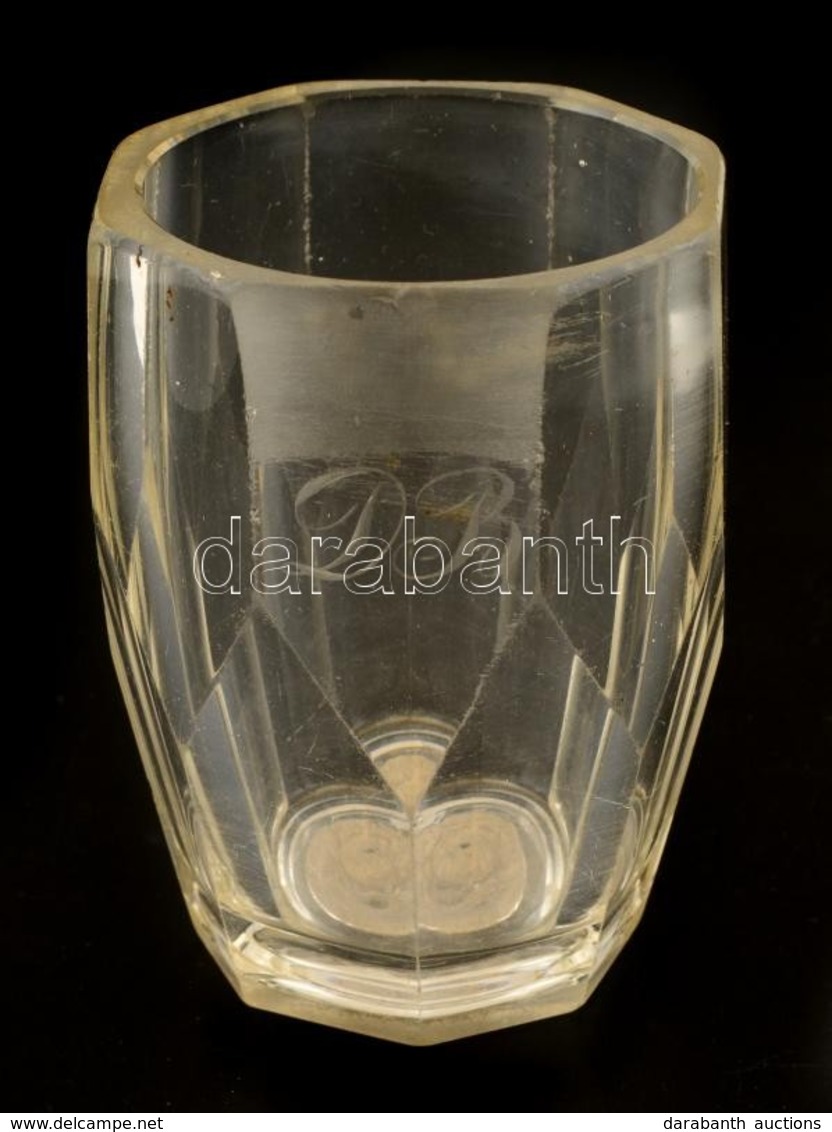 Régi üvegpohár 'D. B.' Monogrammal, Apró Lepattanásokkal, D: 7,5 Cm - Verre & Cristal