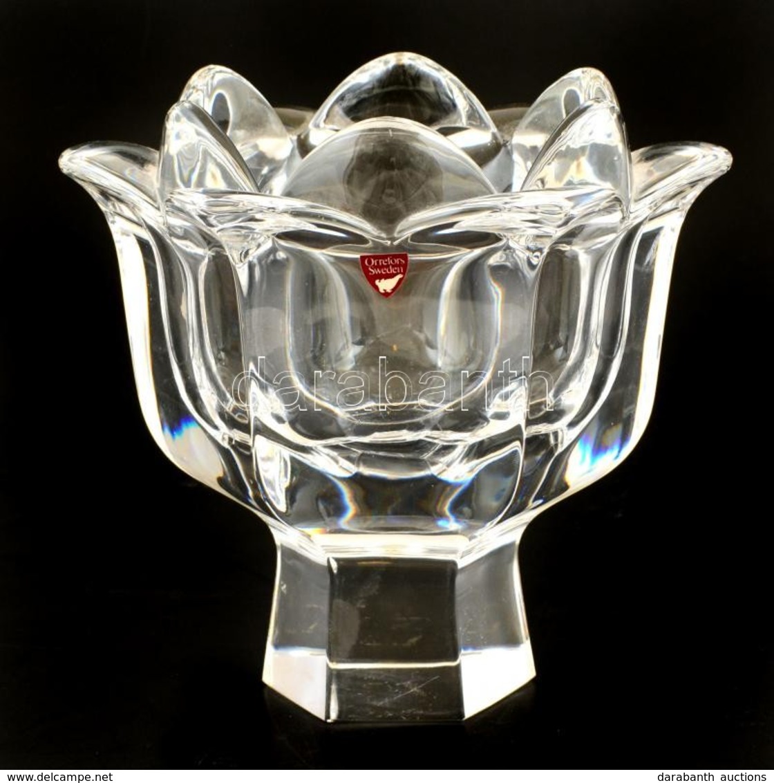 Jelzett (Orrefors Sweden) üveg Váza / Kaspó, Kis Kopásnyomokkal, M: 17,5 Cm, D: 19 Cm - Verre & Cristal