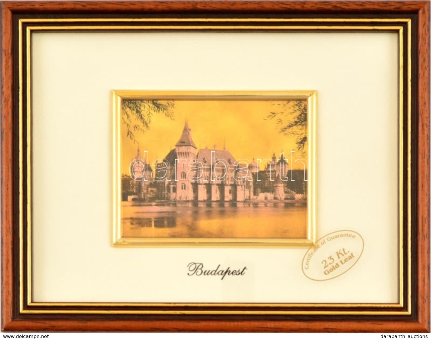 Budapest Vajdahunyad Vára, Aranyozott Falikép, üvegezett Keretben, 7,5×9,5 Cm - Altri & Non Classificati