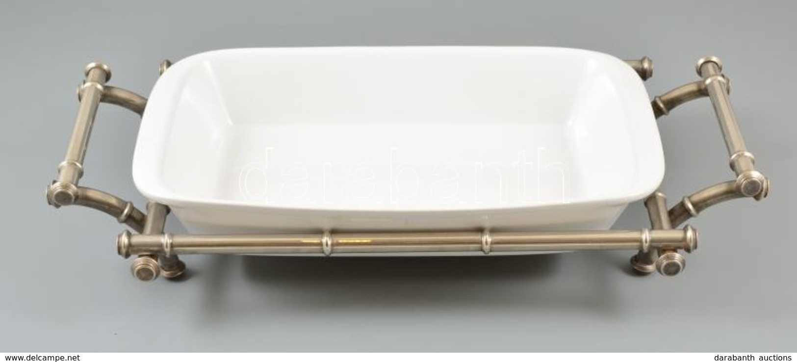 Ezüstözött Fém ételkínáló Pótolt Porcelán Tállal, 46×25 Cm - Autres & Non Classés