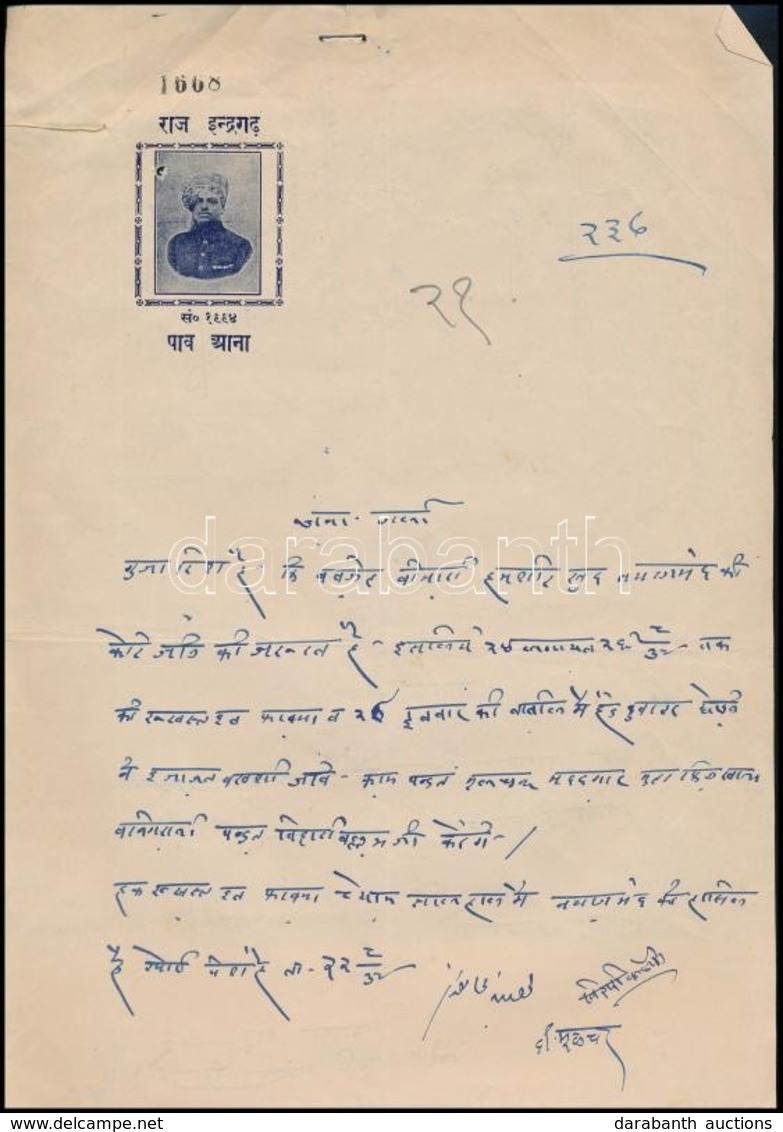 Cca 1943 India, Adóív Illetékbélyeggel / India Tax Sheet With Document Stamp - Non Classés