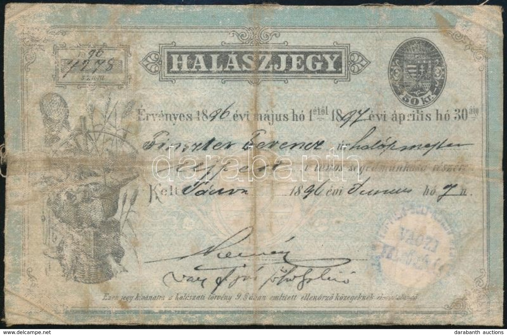 1896 Halászjegy Megviselt állapotban - Non Classificati