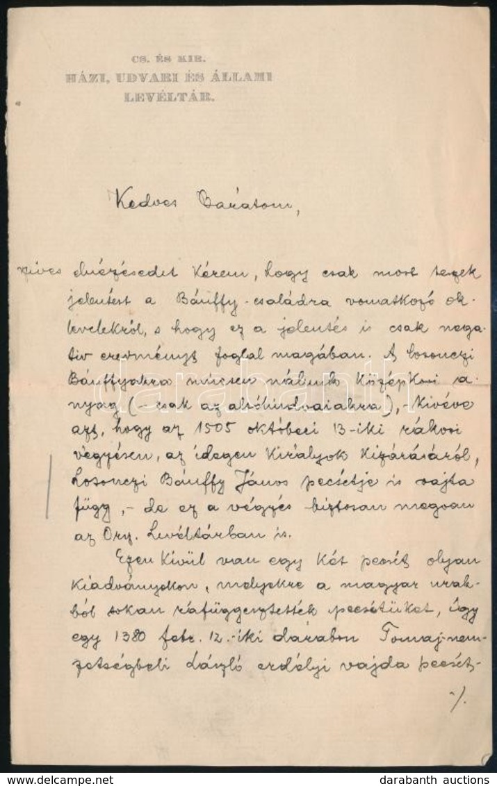 1931 Bécs, Szekfű Gyula (1883-1955) Történész Saját Kézzel írt Levele A Cs. és Kir. Házi, Udvari és Állami Levéltár Fejl - Non Classés