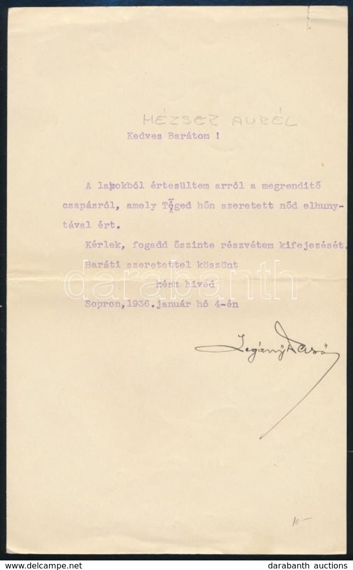1936 Sopron, Legány Dezső (1916-2006) Zenetörténész Saját Kézzel írt Levele - Non Classés
