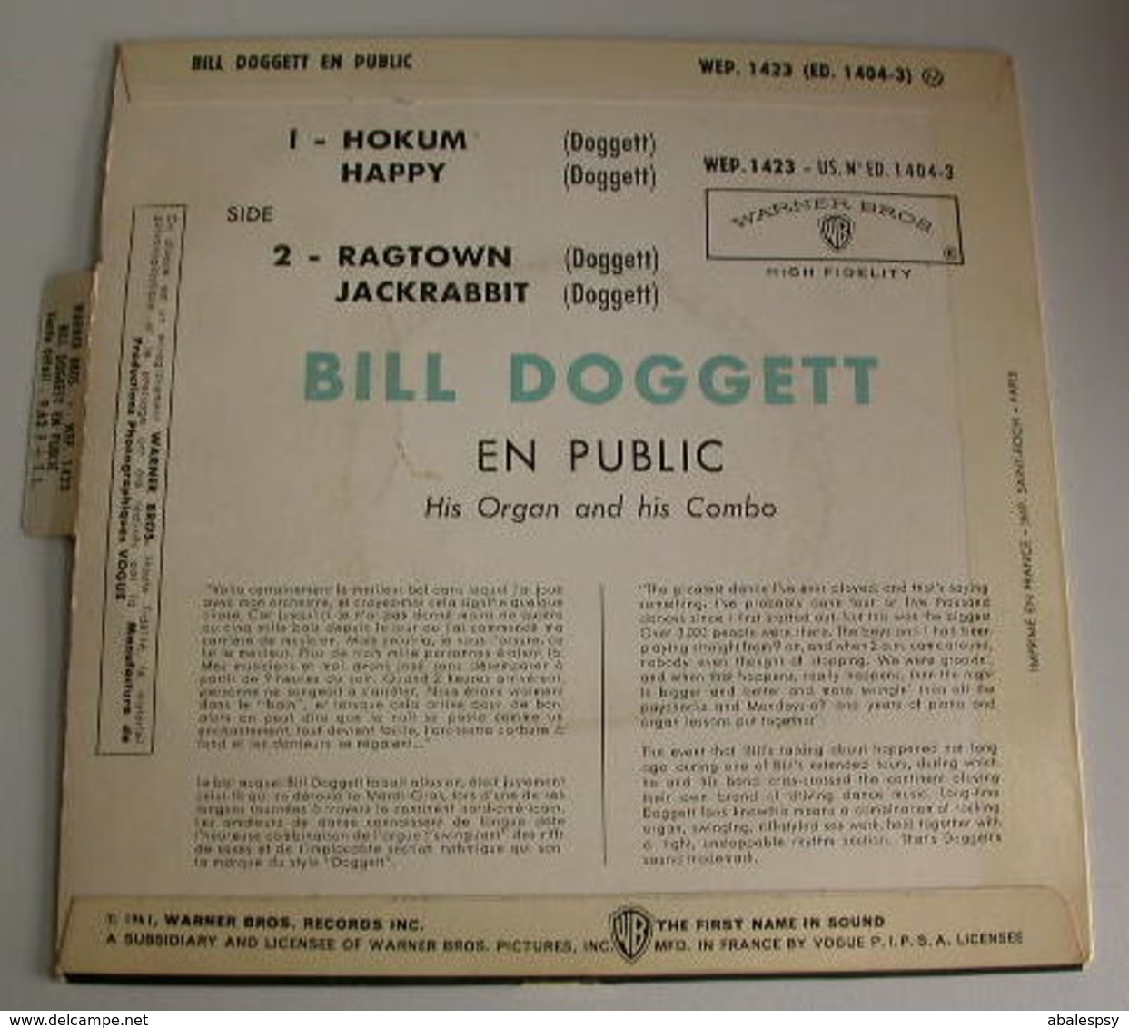 Bill Doggett 45t Hokum (France WEP 1423) VG VG - Jazz