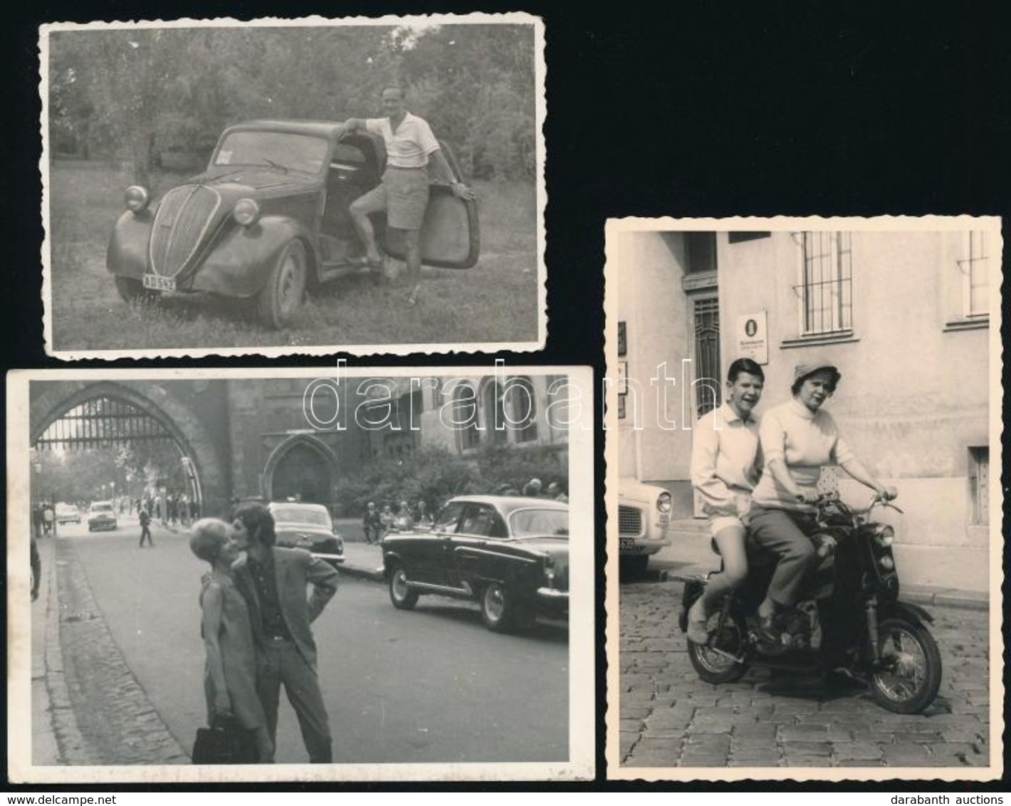 Cca 1950-1970 Régi Autók, Moped, 3 Db Fotó, 6×9 és 7×10 Cm Közötti Méretekben - Altri & Non Classificati