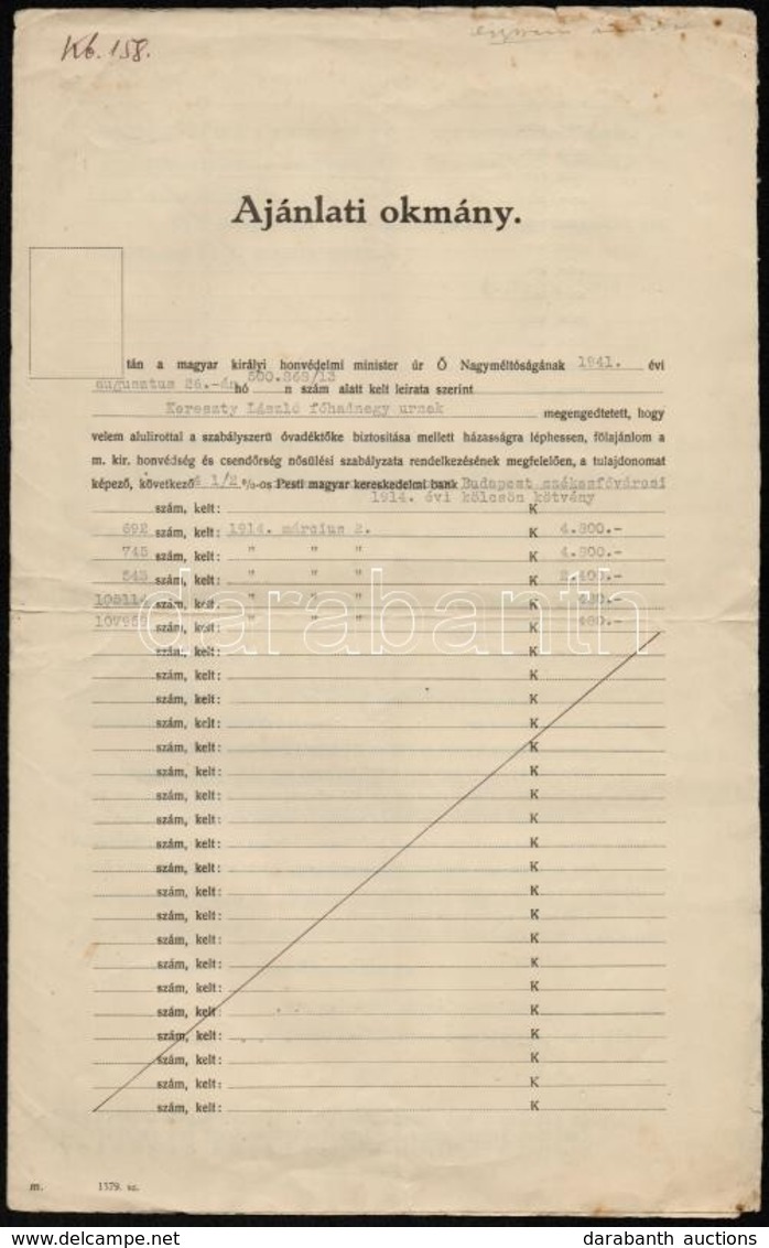 1912-1941 Vegyes Papírrégiség (ajánlati Okmány, értesítés, Tartózkodási Bejelentő, Személyi Lap) - Autres & Non Classés