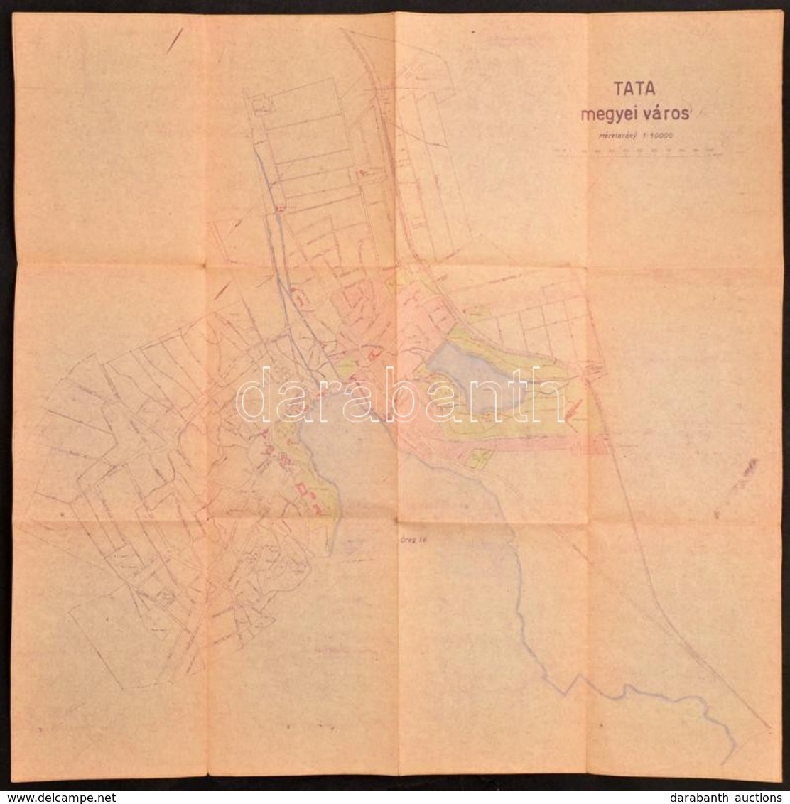 Cca 1940 Tata Megyei Város Térképe, 1:10000, 55x55 Cm. - Autres & Non Classés
