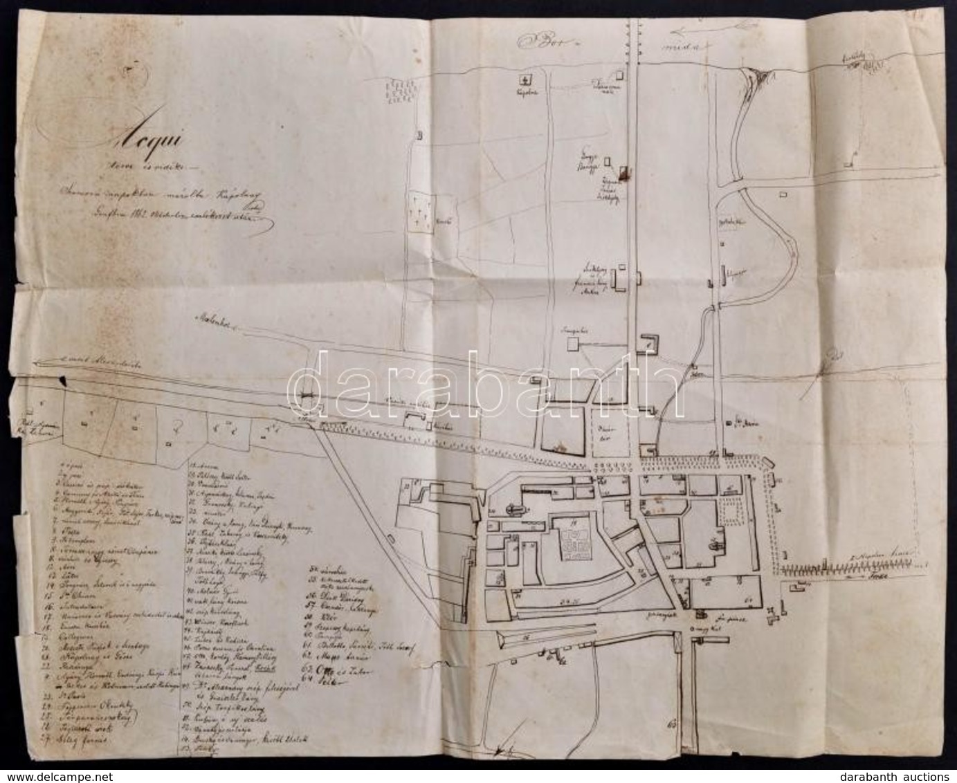 1862 Kápolnay István (?-?): Acqui Terme és Vidékének Saját Kézzel Rajzol Térképe, (Alessendriához Közel (Piedmont Régiób - Altri & Non Classificati