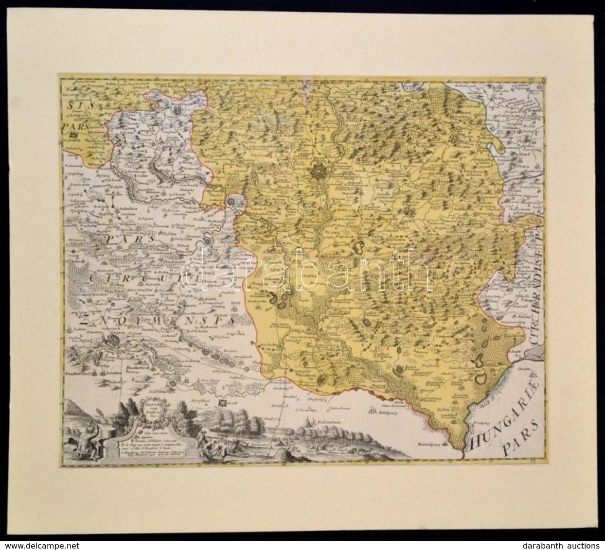 Cca 1700 Csehország Déli Részének, és A Magyar Királyság Szegletének Rézmetszetes Térképe. Színezett Rézmetszet, Vadászj - Autres & Non Classés