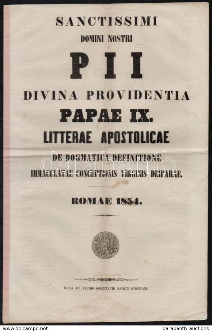 1854 IX. Piusz Pápa Dogmája Szűz Máriáról. Olasz és Latin Nyelven. 8p. 24x40 Cm - Non Classés