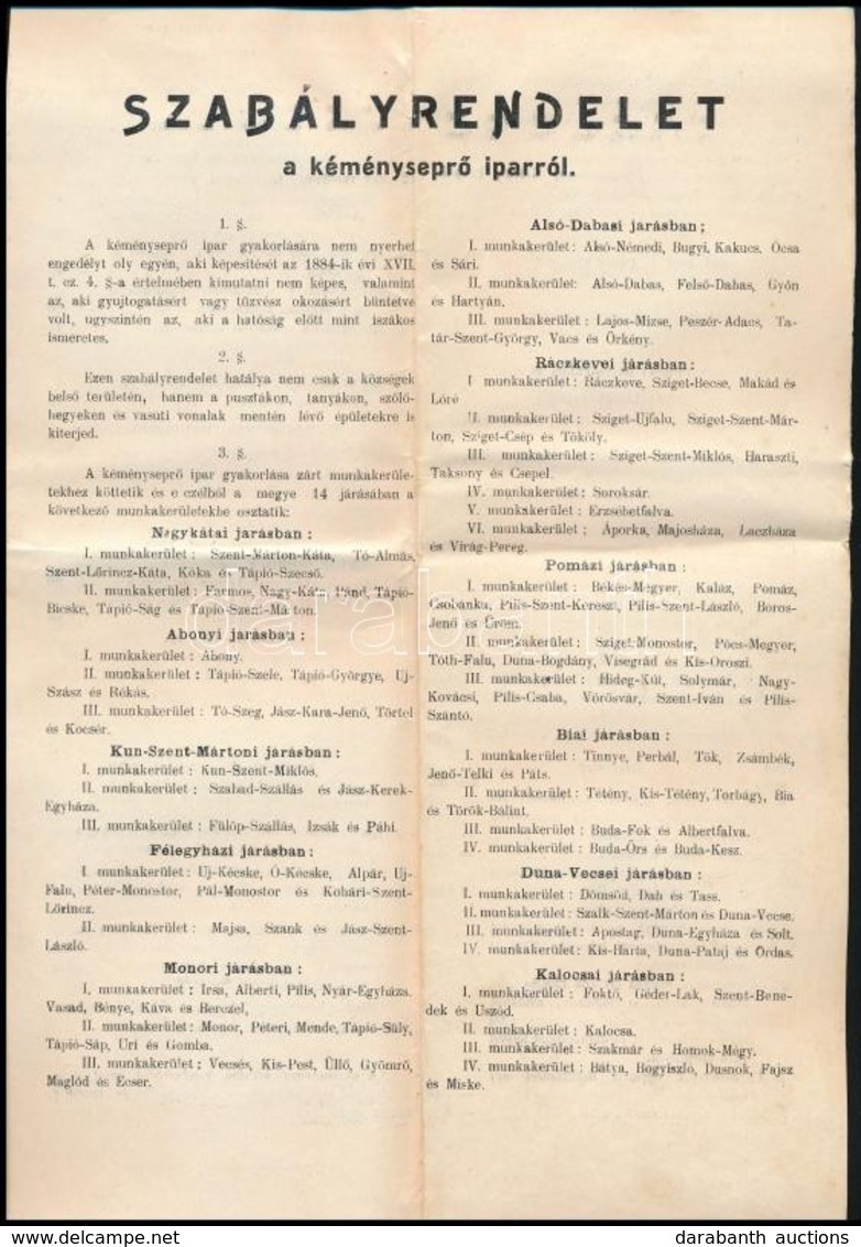 Cca 1900 Pest Megyei Szabályrendelet A Kéményseprő Iparról 4 P. - Zonder Classificatie