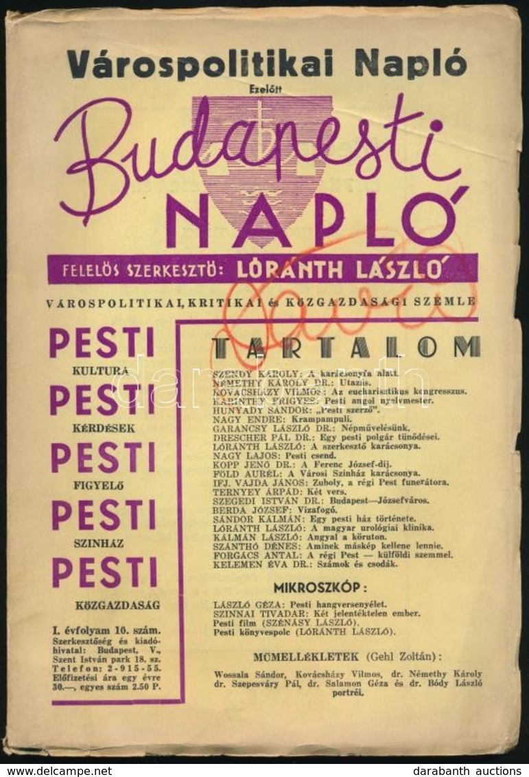 1937-1939 Budapesti Napló. Szerk.: Lóránth László. I. évf. 10. Sz., II. évf. 2. Sz.+Fővárosi Pedagógiai Könyvtár évkönyv - Non Classificati