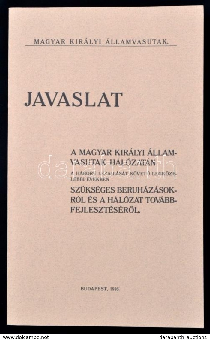 Javaslat A Magyar Királyi Államvasutak Hálózatán A Háború Lezajlását Követő Legközelebbi években Szükséges Beruházásokró - Non Classés