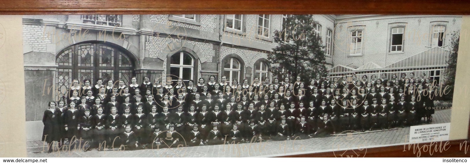 Photographie Argentique Panoramique N/B Encadrée Sous Verre - élèves De L'école Des Soeurs De Champion Namur 1935-1936 - Identified Persons