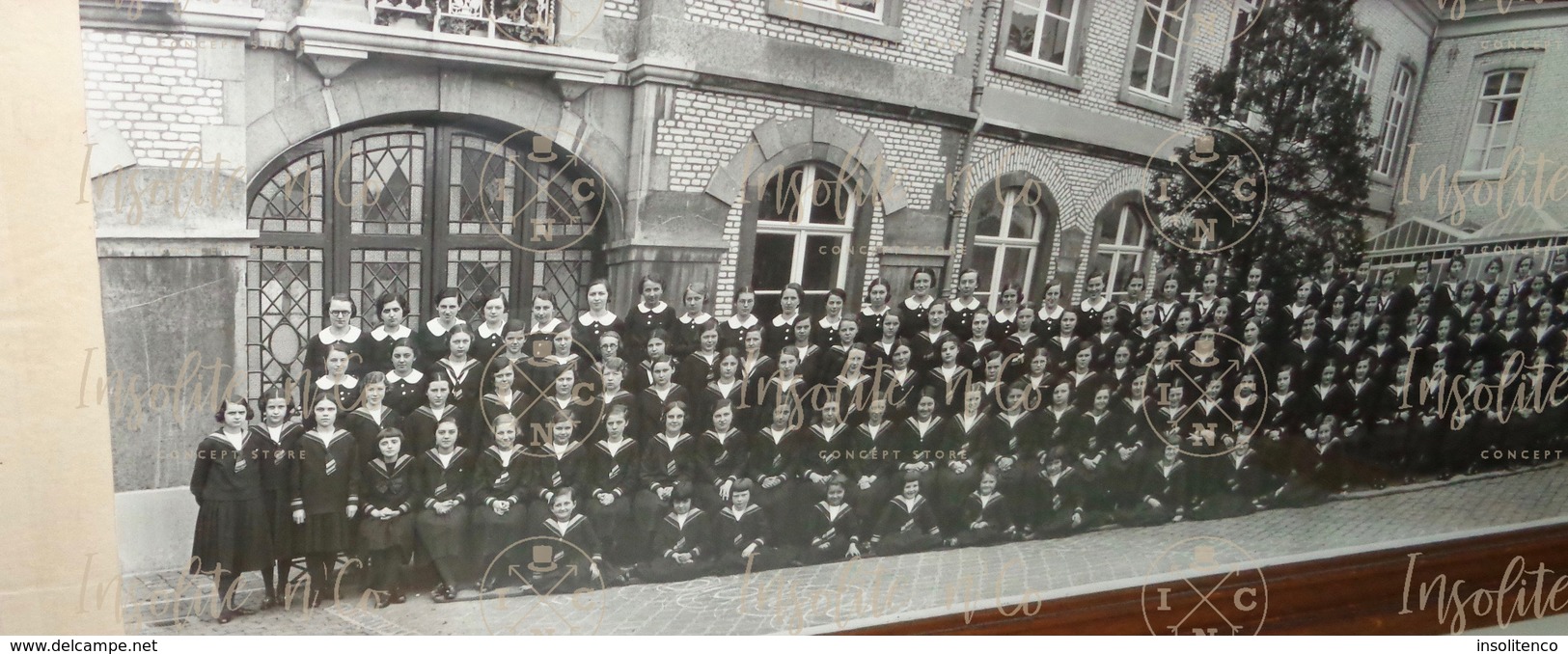 Photographie Argentique Panoramique N/B Encadrée Sous Verre - élèves De L'école Des Soeurs De Champion Namur 1935-1936 - Persone Identificate