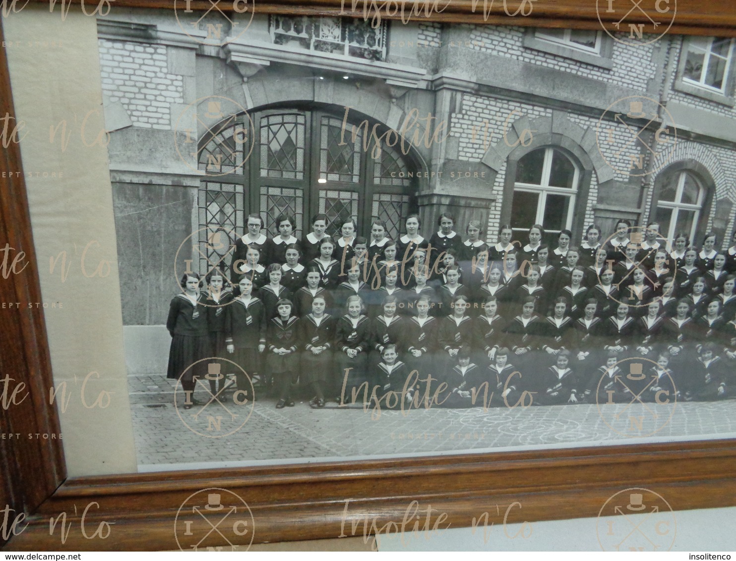 Photographie Argentique Panoramique N/B Encadrée Sous Verre - élèves De L'école Des Soeurs De Champion Namur 1935-1936 - Identified Persons