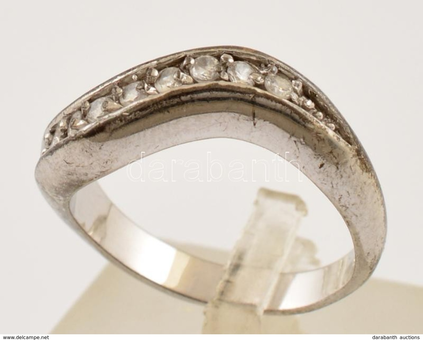 Ezüst(Ag) Hullámos Gyűrű, Kővel, Jelzett, Méret: 54, Bruttó: 4,4 G - Altri & Non Classificati