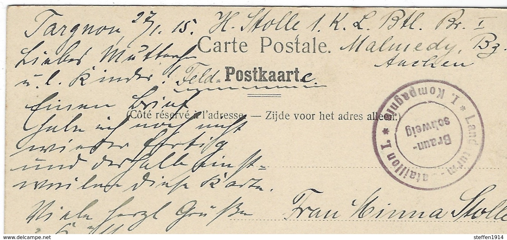 CPA - AYWAILLE - Place De La Gare  - Allemande Feldpost Targnon 1915 - Other & Unclassified