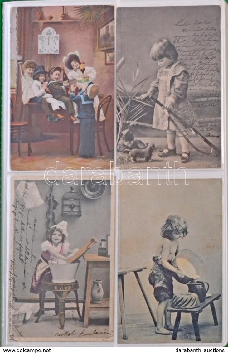 ** * 54 Db RÉGI Gyerek Motívum Képeslap Albumban / 54 Pre-1945 Children Motive Postcards In An Album - Non Classés