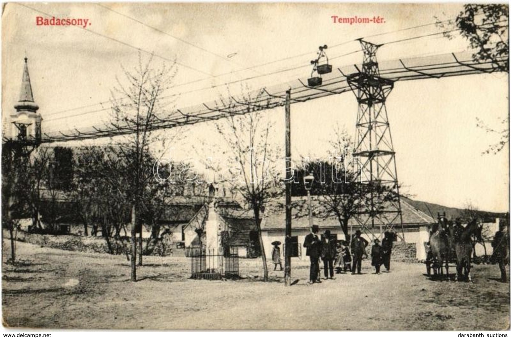 T2/T3 1908 Badacsony, Badacsonytomaj; Templom Tér, Sodronykötélpálya, Ipari Drótkötélpálya Teherszállításra. Kiadja Mére - Sin Clasificación