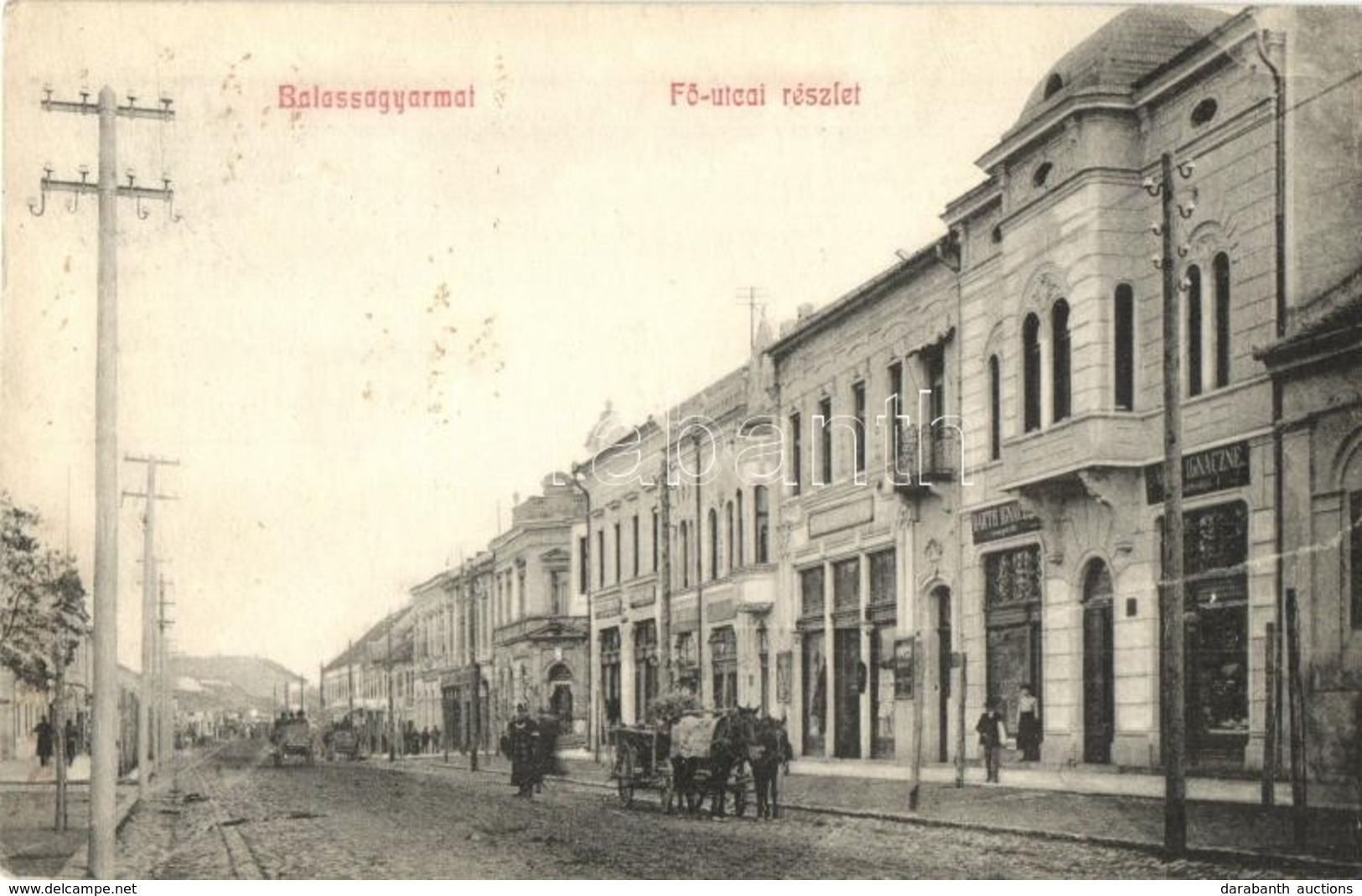 * T2 1909 Balassagyarmat, Fő Utca, Barth Ignácné, Lovaskocsi, Rendőr - Non Classés