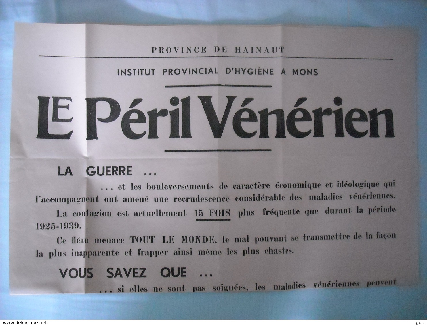 Avis Institut D'hygiène ' Maladies Vénériennes ' - 1939-45