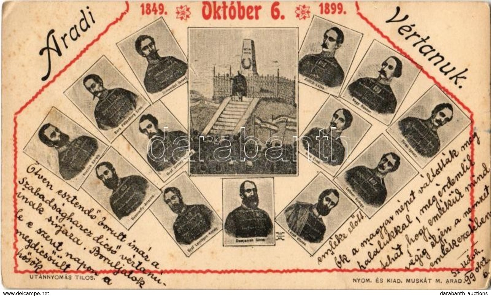 * T2/T3 1849-1899 Arad, Aradi Vértanúk 50. évforduló Emléklapja. Nyomta és Kiadja Muskát M. / 13 Hungarian Martyrs Of Th - Ohne Zuordnung