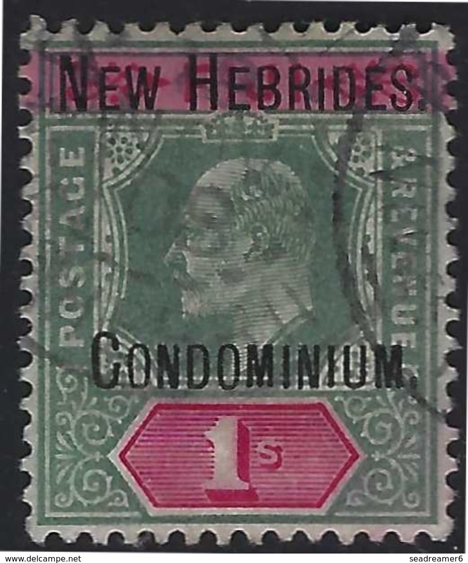 France Colonies Nouvelles-Hébrides N°11 1Sh Vert & Rose Obl RR Signé Brun & Roumet - Used Stamps