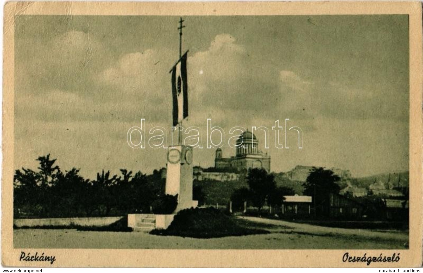 * T2/T3 1944 Párkány, Stúrovo; Országzászló, Háttérben Az Esztergomi Bazilika / Hungarian Flag, Esztergom Basilica In Th - Non Classificati