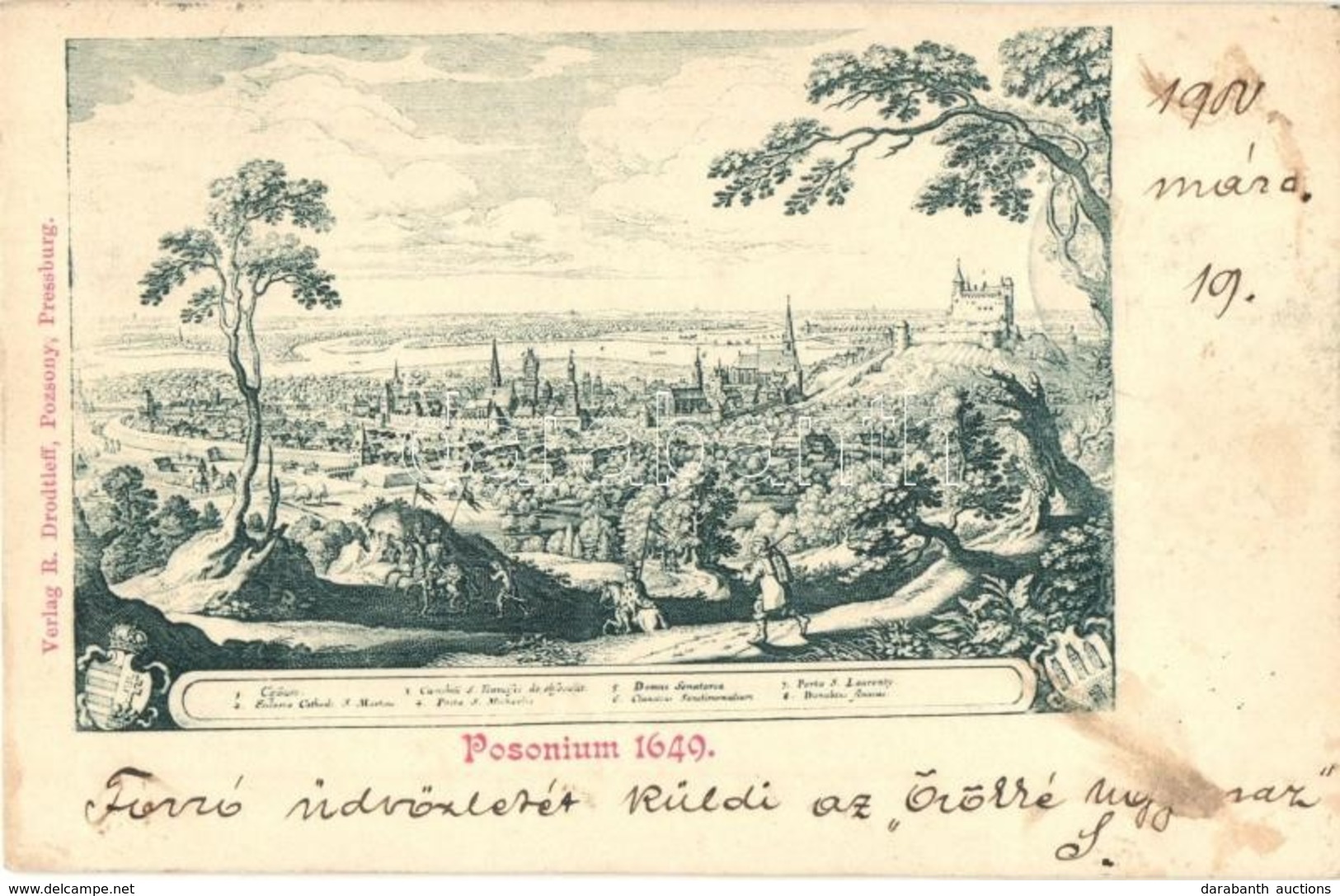 T2/T3 1900 Pozsony, Pressburg, Bratislava; Posonium Anno 1649. Verlag R. Drodtleff / Castle (fl) - Non Classificati