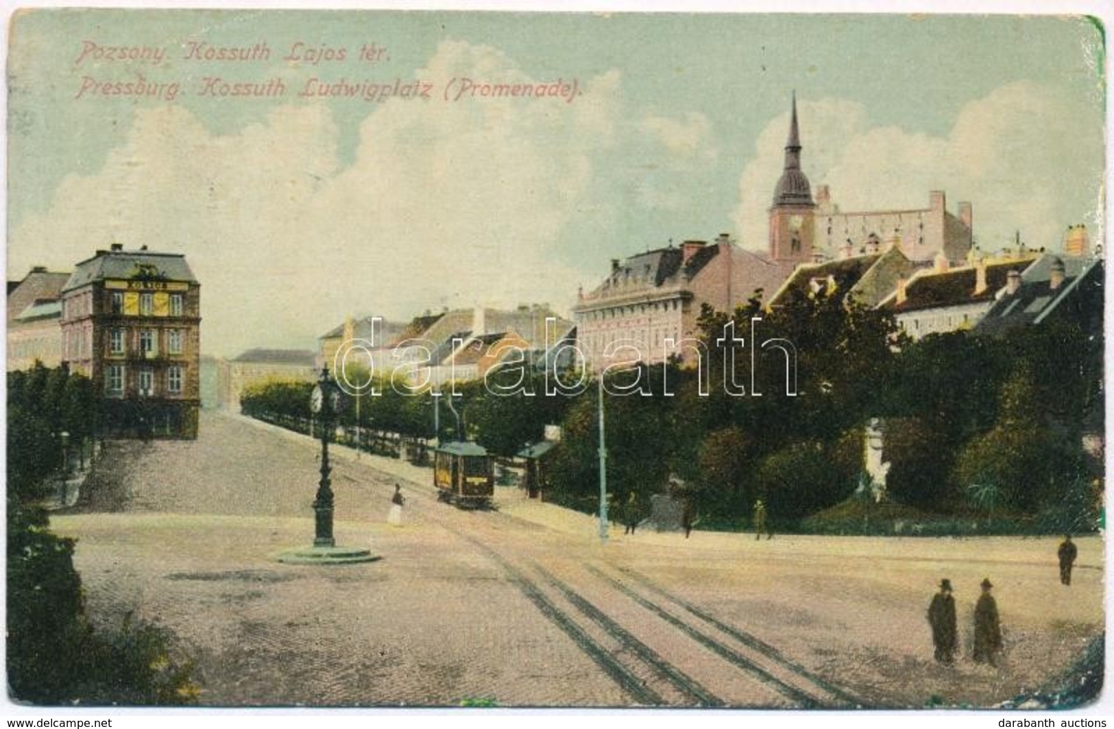 T2/T3 1910 Pozsony, Pressburg, Bratislava; Kossuth Lajos Tér, Villamos / Promenade, Tram (ázott / Wet Damage) - Non Classificati