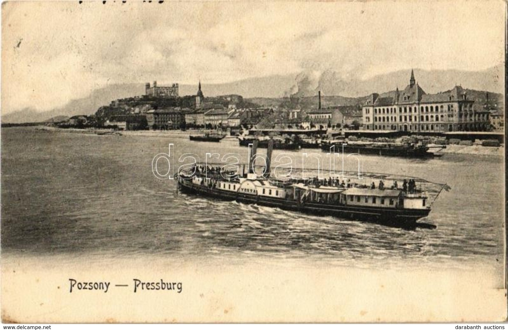 T2/T3 1905 Pozsony, Pressburg, Bratislava; Vár, 'Vesta' Gyorsgőzös. 'Bediene Dich Allein' / Castle, Steamship (EK) - Non Classificati