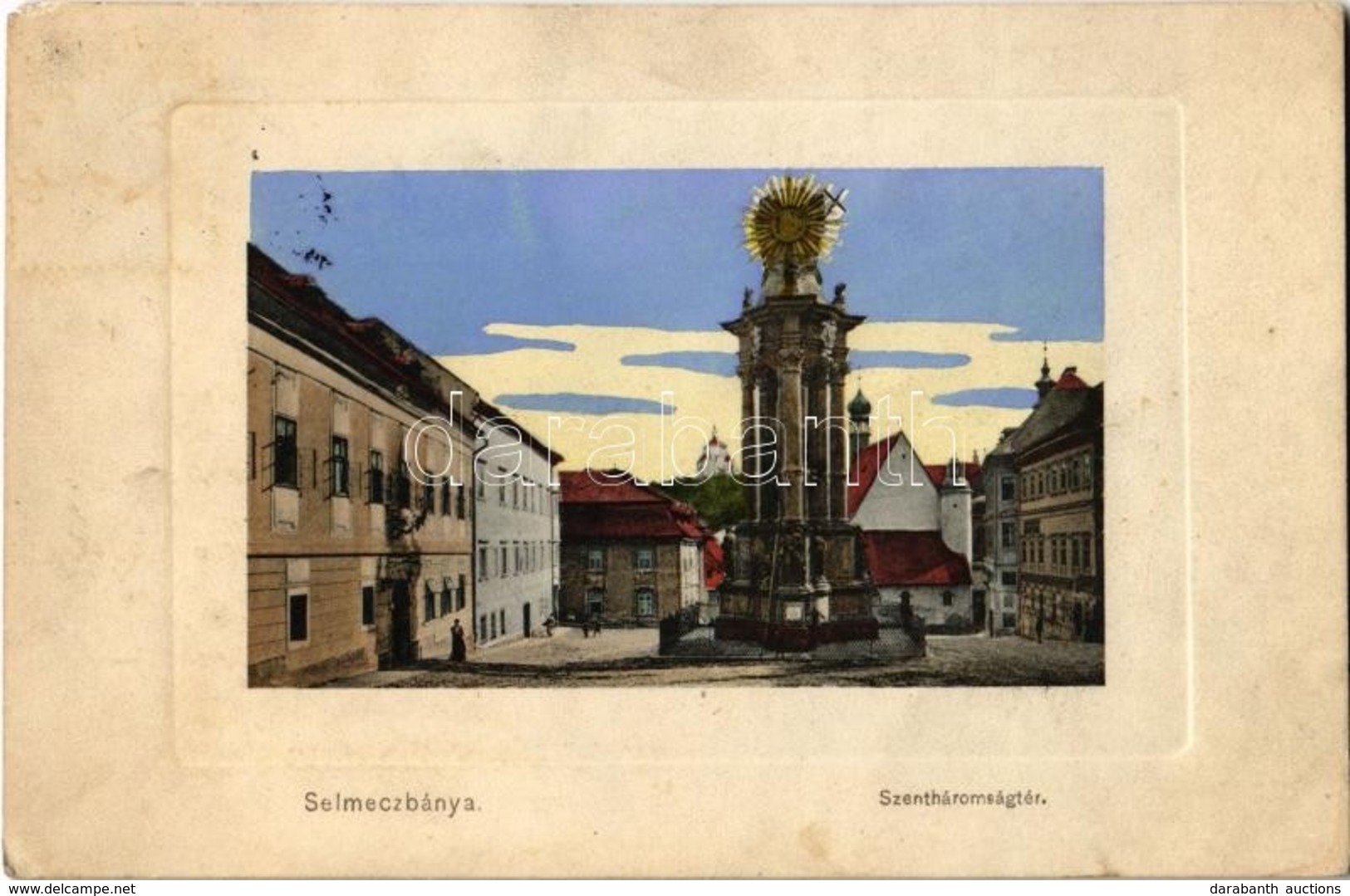 T3 1910 Selmecbánya, Banská Stiavnica; Szentháromság Tér és Szobor. Kiadja Joerges / Holy Trinity Square With Statue (ki - Non Classés