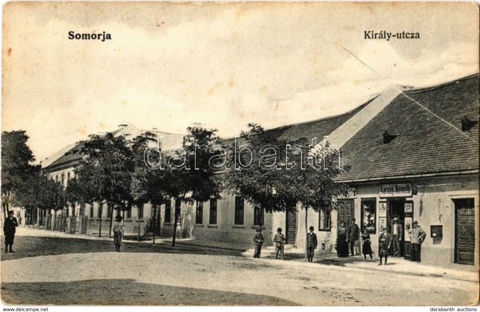 * T2/T3 1908 Somorja, Samorín; Király Utca, Karsay és Németh üzlete és Saját Kiadása / Street View With Shop (Rb) - Sin Clasificación