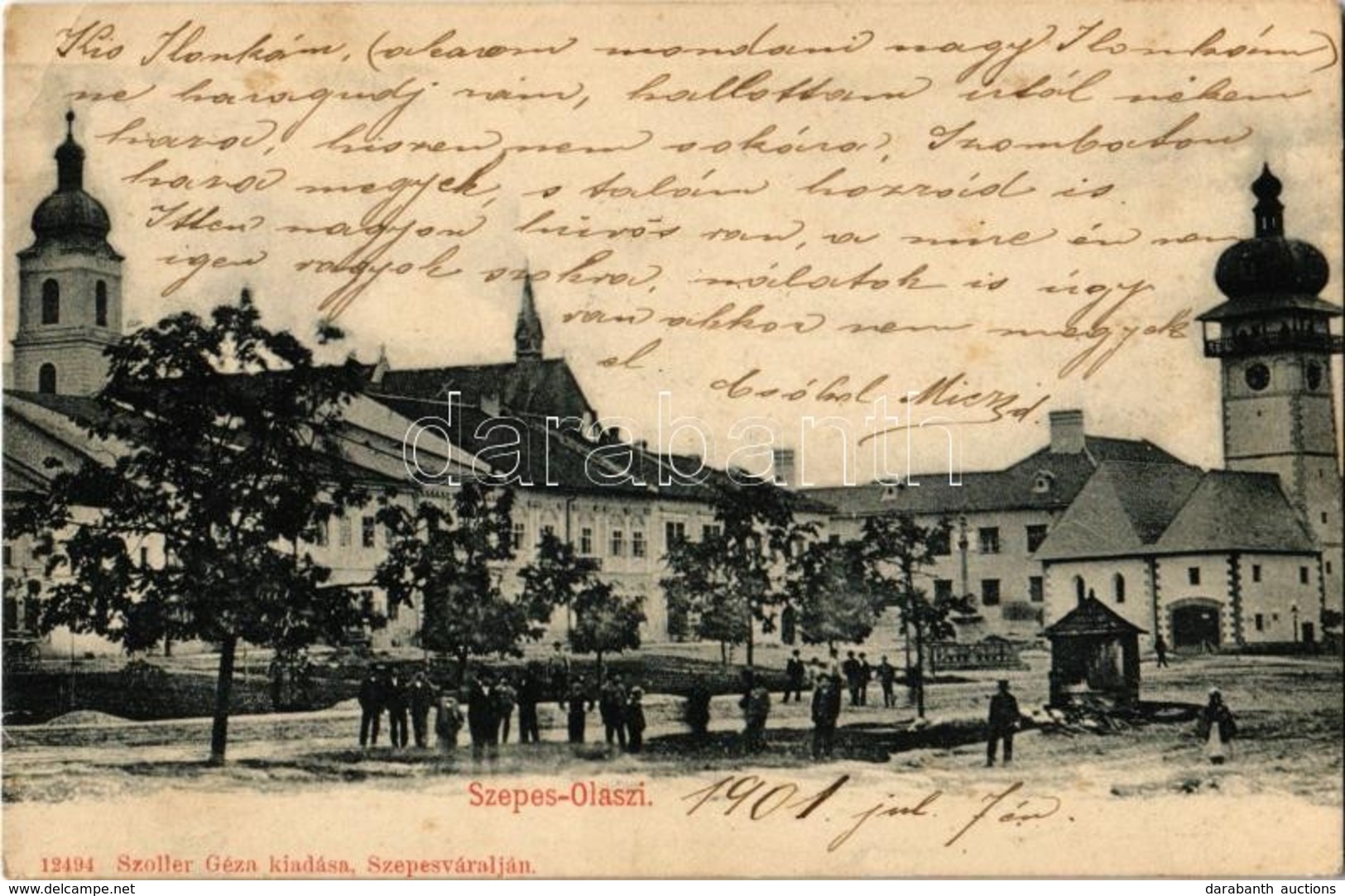 * T2/T3 1901 Szepesolaszi, Wallendorf, Spisské Vlachy; Fő Tér, Templomok. Szoller Géza Kiadása  / Main Square, Churches  - Sin Clasificación