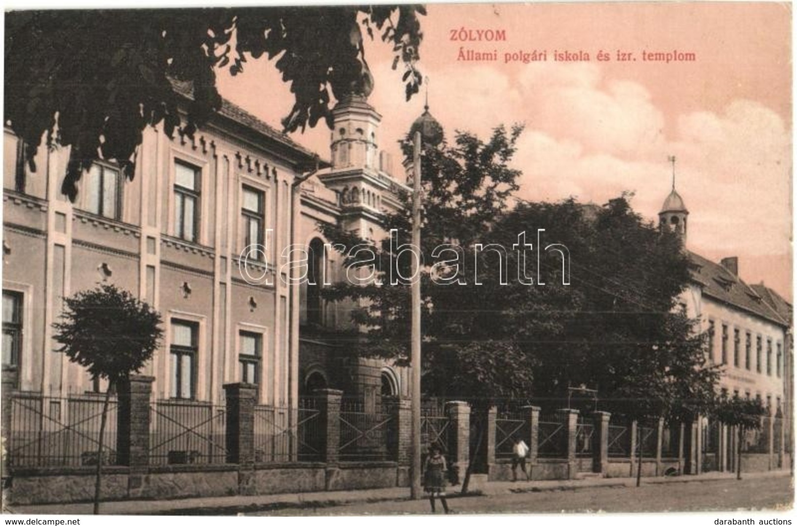 ** T2/T3 Zólyom, Zvolen; Állami Polgári Iskola, Izraelita Templom, Zsinagóga. Kiadja Özv. Löwy Samuné / School, Synagogu - Sin Clasificación