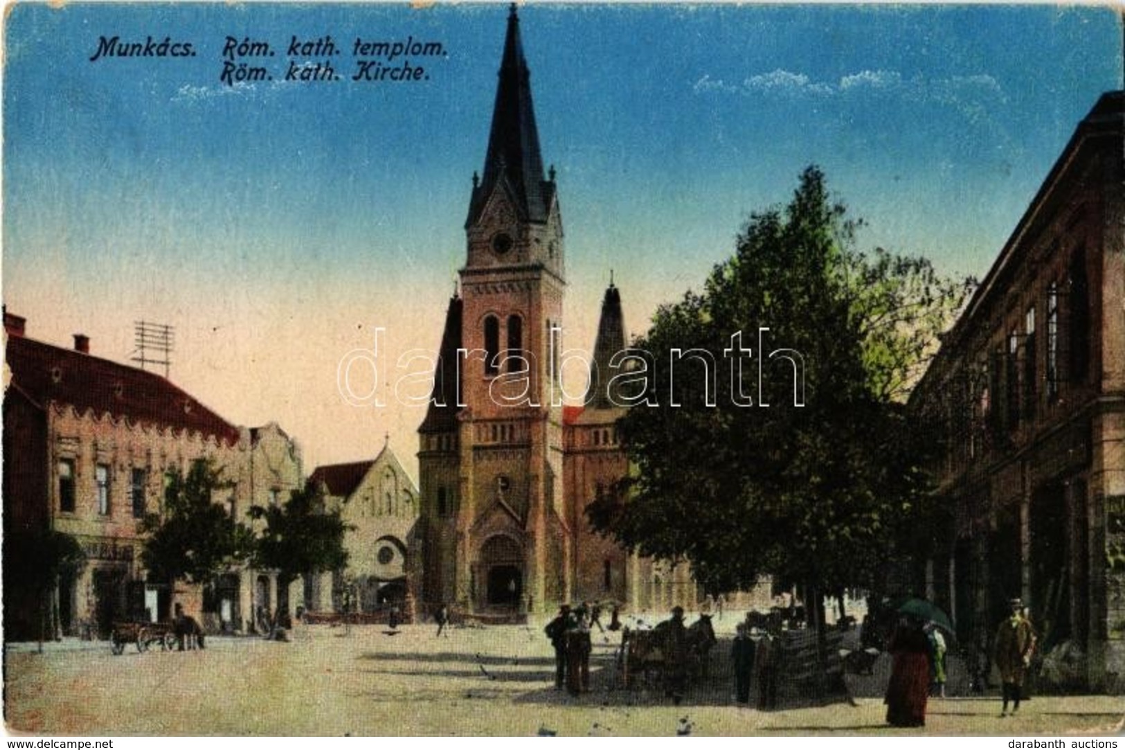 T2/T3 1918 Munkács, Mukacheve, Mukacevo; Római Katolikus Templom / Church, Square + 'Megfigyelő Állomás' - Non Classés