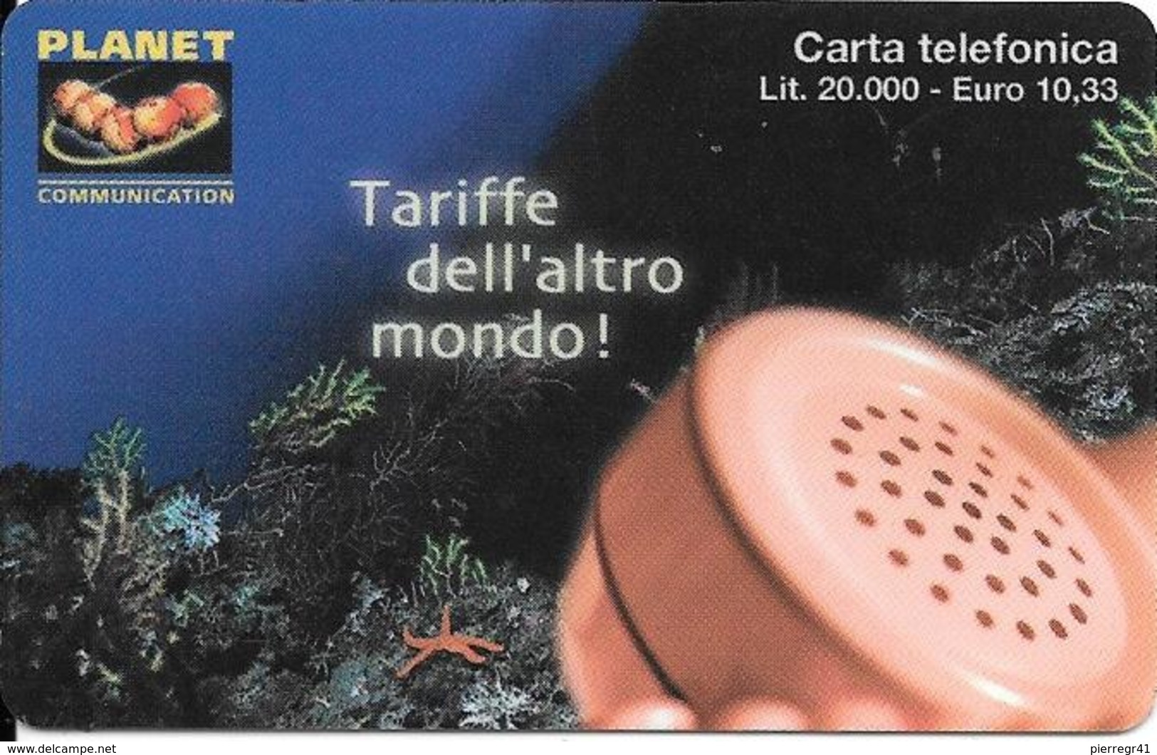 CARTE PREPAYEE-ITALIE-INTERCALL/PLANET-20000LiresFOND MARIN-Plastic Epais-TBE - Publiques Thématiques