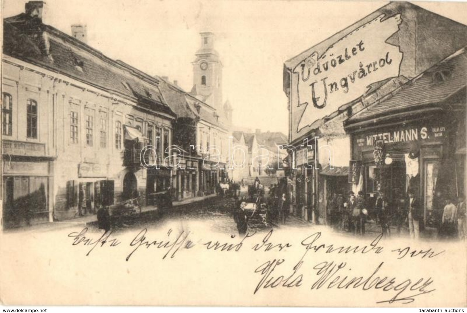 T2 1899 Ungvár, Uzshorod, Uzhorod; Utcakép, Katolikus Templom, Gyógyszertár, Mittelmann S. üzlete / Street View, Catholi - Non Classificati