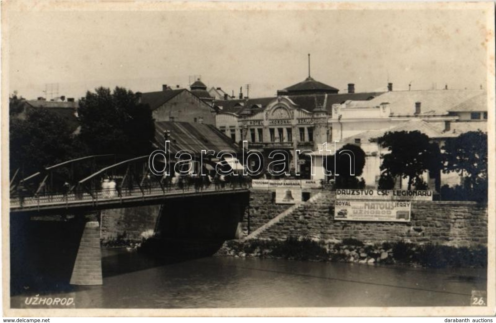 * T1/T2 Ungvár, Uzshorod, Uzhorod; Híd, Korona Szálló, Reklámplakátok / Bridge, Hotel, Advertising Posters / Rudolf Zahr - Non Classificati