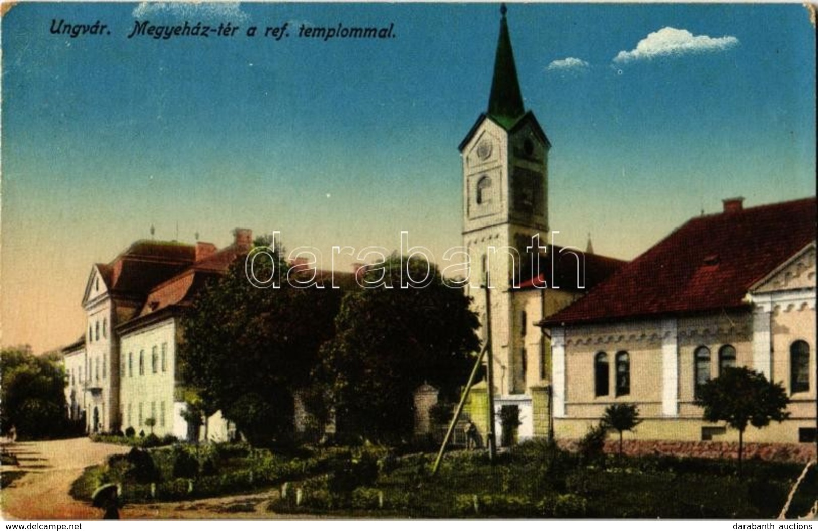 T2/T3 1915 Ungvár, Uzshorod, Uzhorod; Megyeház Tér, Vármegyeháza, Református Templom / County Hall, Calvinist Church (EK - Sin Clasificación