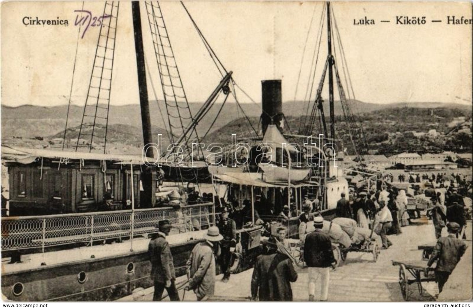 T2 1913 Crikvenica, Cirkvenica; Luka / Kikötő, Gőzhajók és áruszállítók / Hafen / Port, Steamships And Load Transport - Ohne Zuordnung