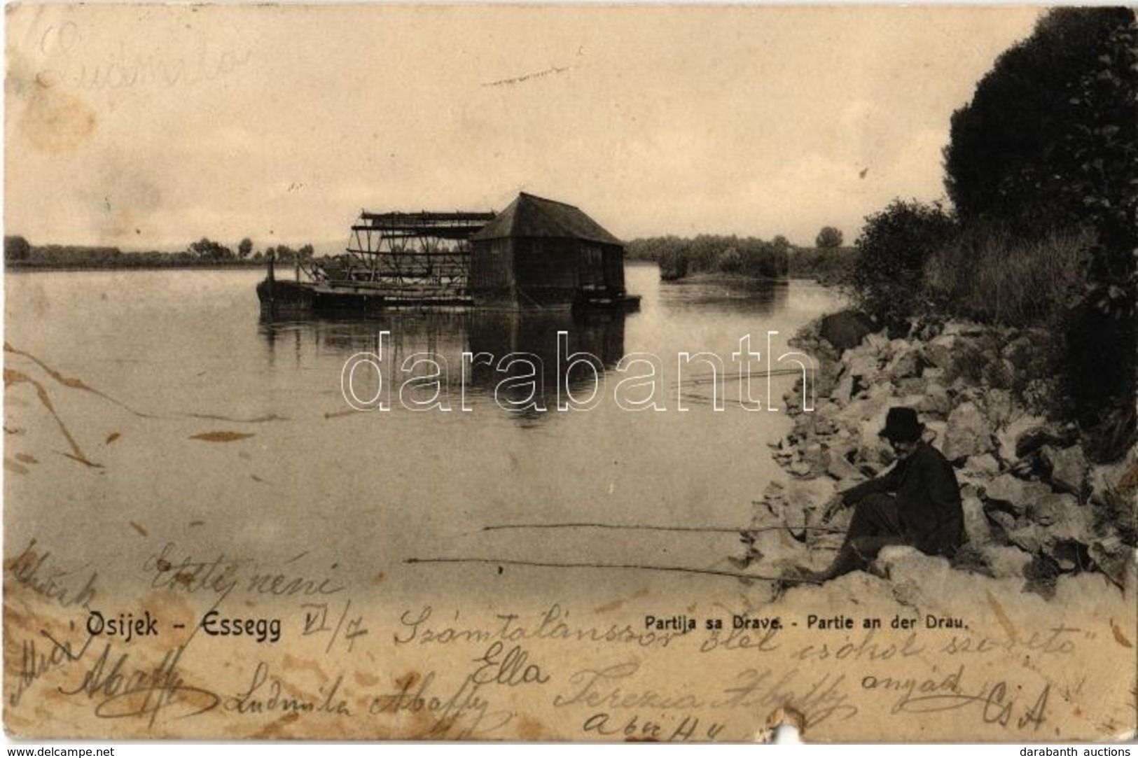 T3/T4 1904 Eszék, Essegg, Osijek;  Partija Sa Drave / Partie An Der Drau / Dráva Part, Vízi Hajómalom / Drava Riverside, - Non Classés