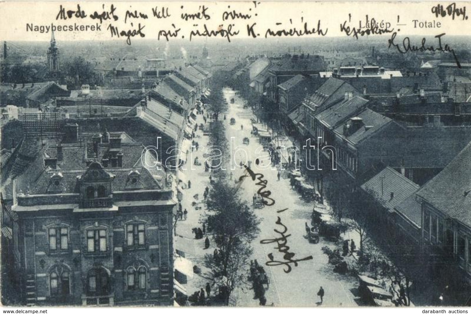 T2 1916 Nagybecskerek, Zrenjanin, Veliki Beckerek; Totale / Látkép, Hunyadi Utca, Piaci árusok, Bódék / Street View, Mar - Ohne Zuordnung