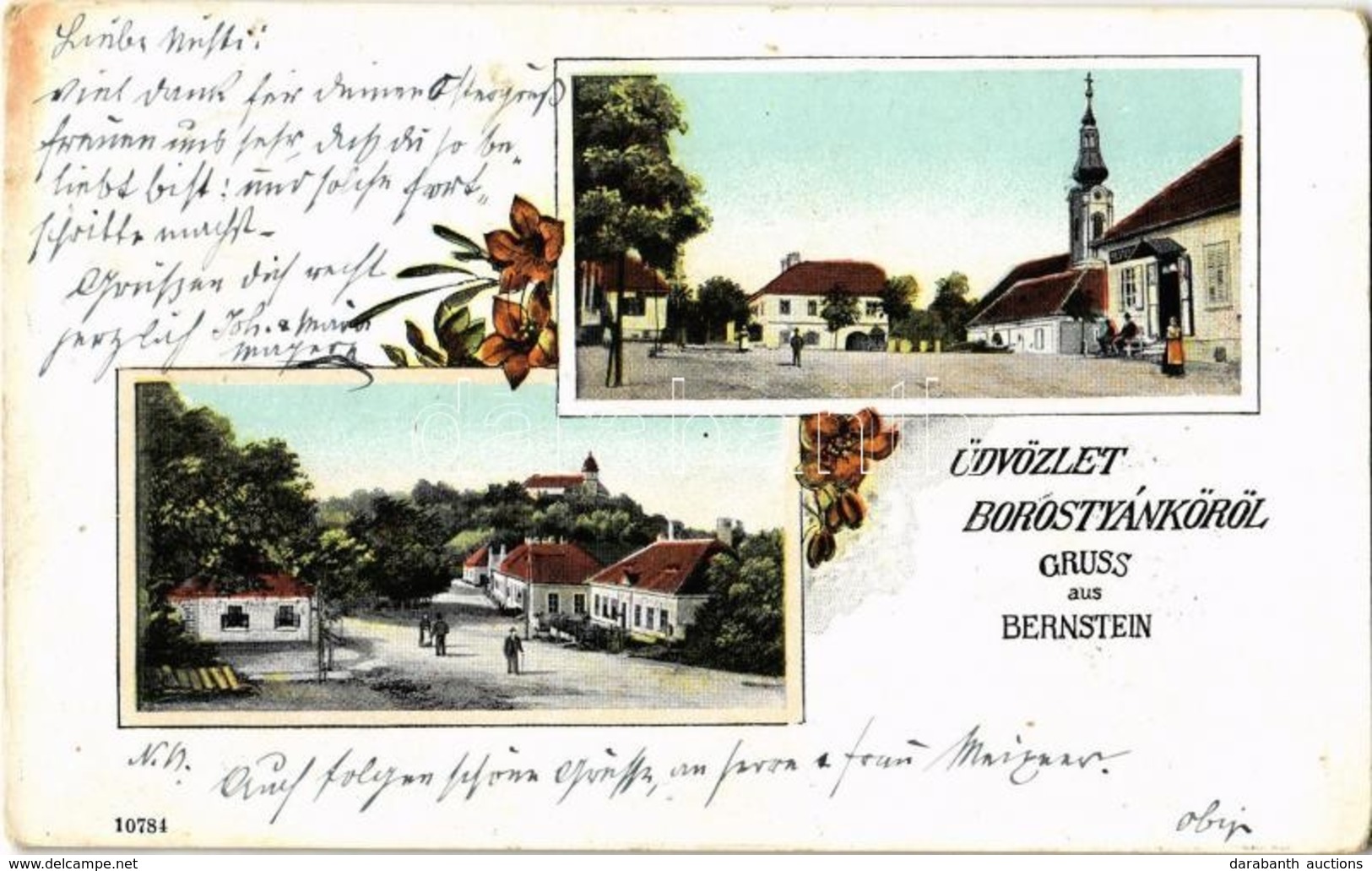 T2 1907 Borostyánkő, Bernstein; Tér, Templom, üzletek / Platz, Kirche, Geschäfte / Square, Church, Shops. Floral - Non Classés