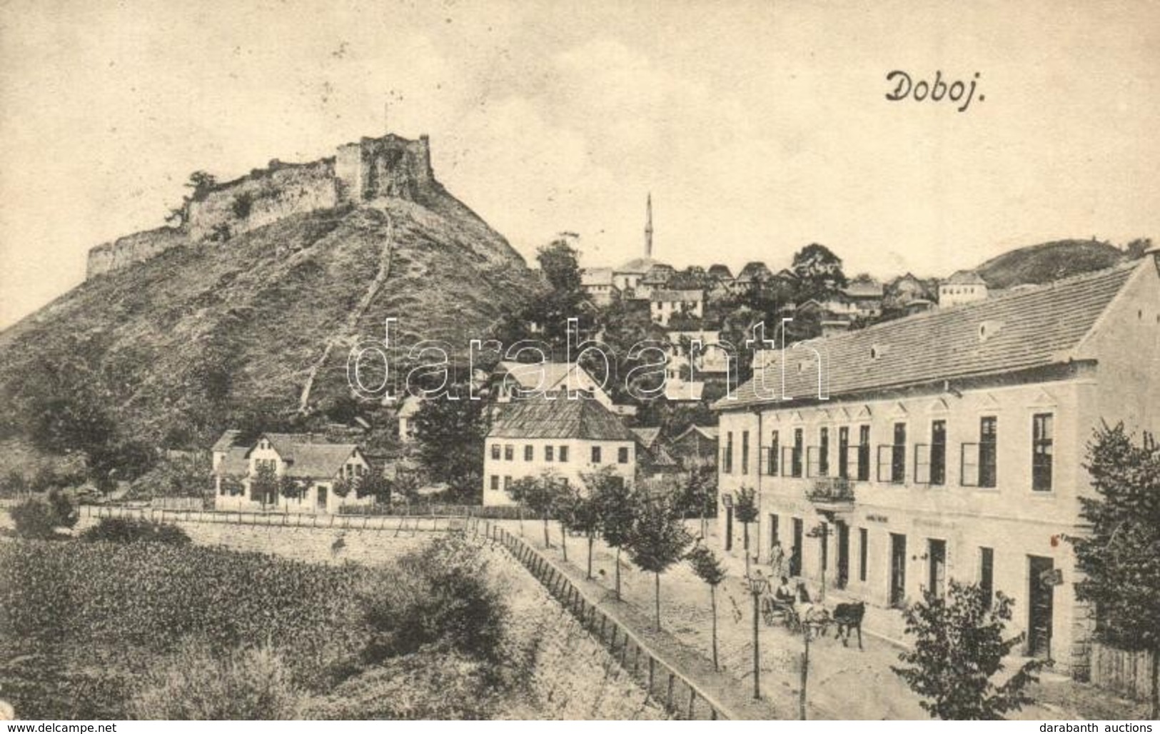 T2 1916 Doboj, Street View With Shops, Castle  + M. Kir. V/6. Népfölkelő Hadtápzászlóalj Parancsnokság - Ohne Zuordnung