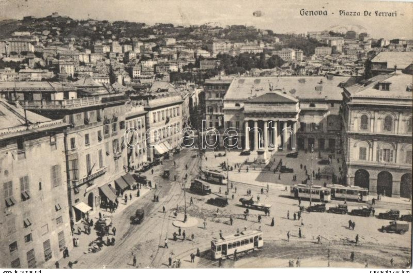 T2 Genova, Genoa; Piazza De Ferrari, Il Secolo XIX / Square, Trams, Automobiles - Non Classés