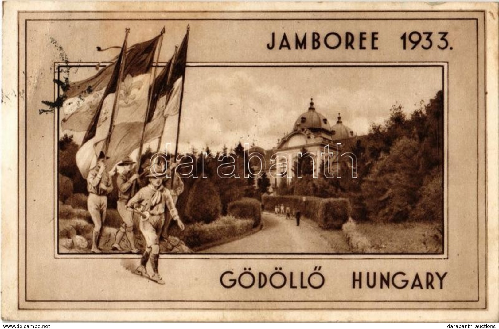 T2/T3 1933 Gödöllő, Cserkész Jamboree / International Scouting Jamboree In Hungary, Boy Scouts With Flags + '1933 Gödöll - Non Classés