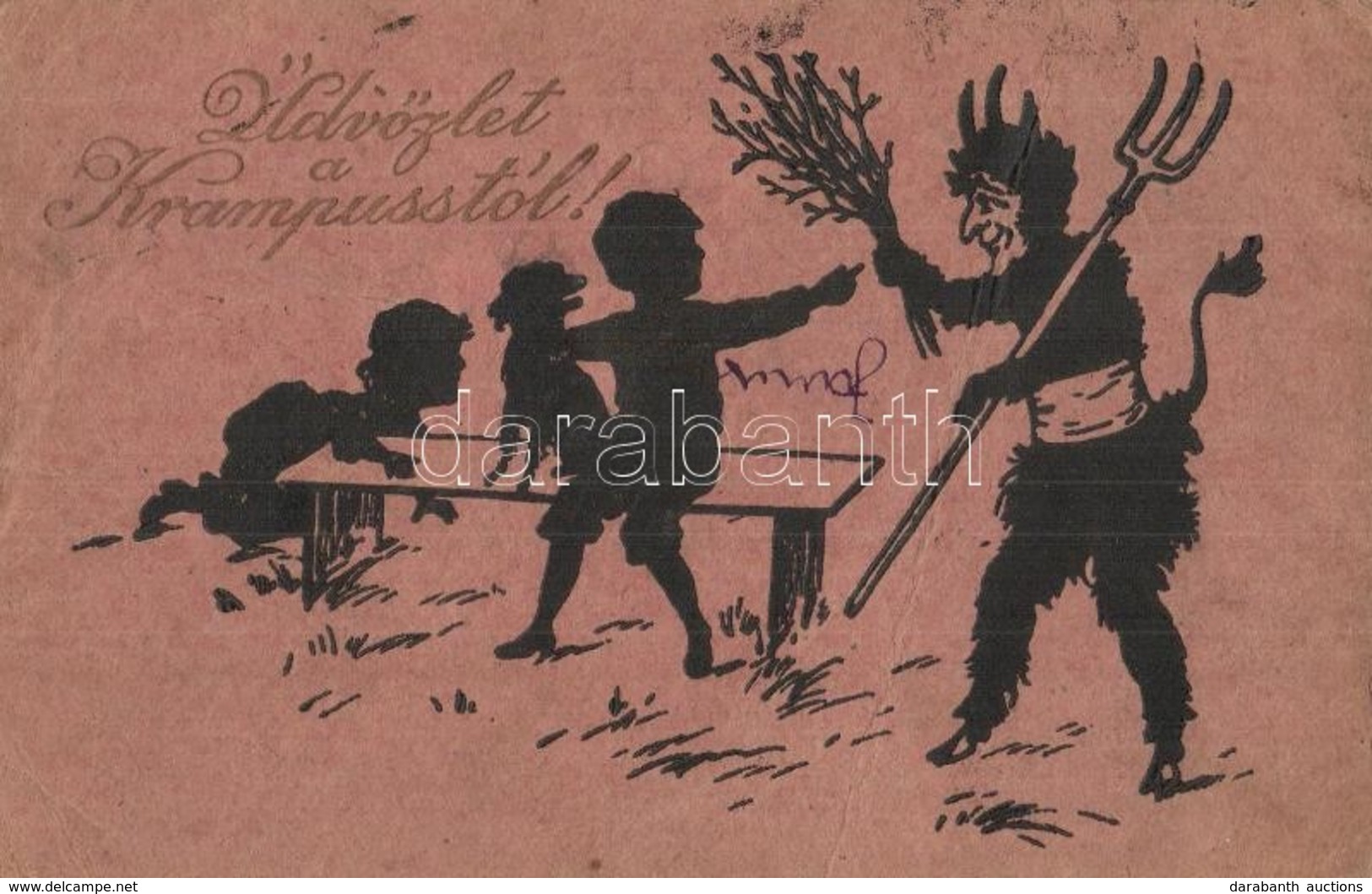 * T3/T4 Üdvözlet A Krampusztól / Krampus Art Postcard (fa) - Non Classés